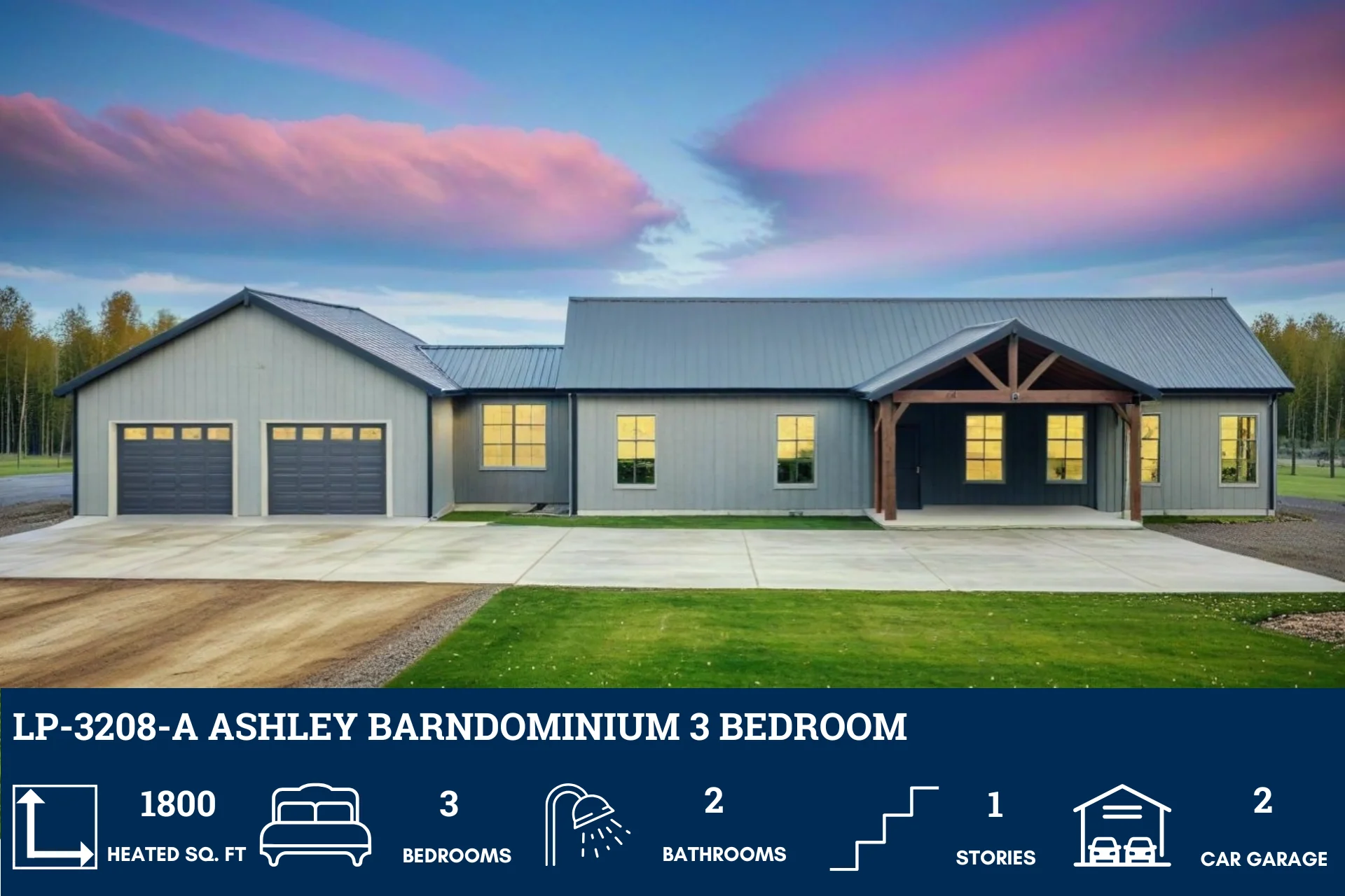 LP-3208-A Ashley Barndominium House Plan - Image 3