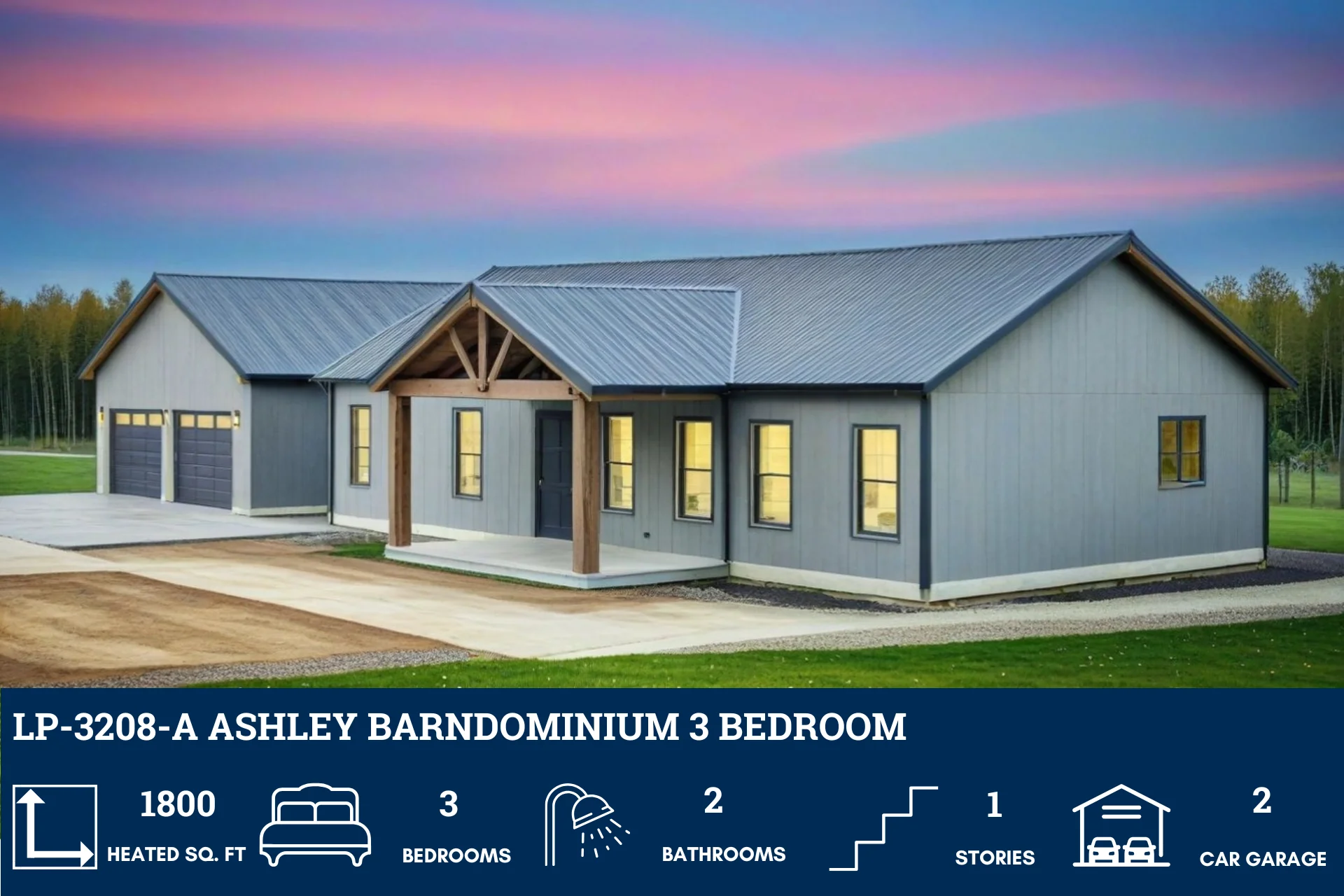 LP-3208-A Ashley Barndominium House Plan - Image 4