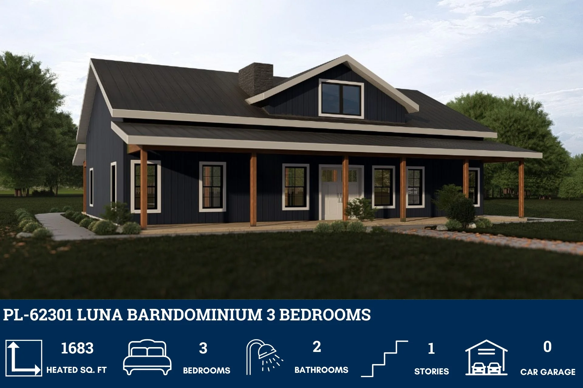PL-62301 Luna Barndominium House Plan - Image 3
