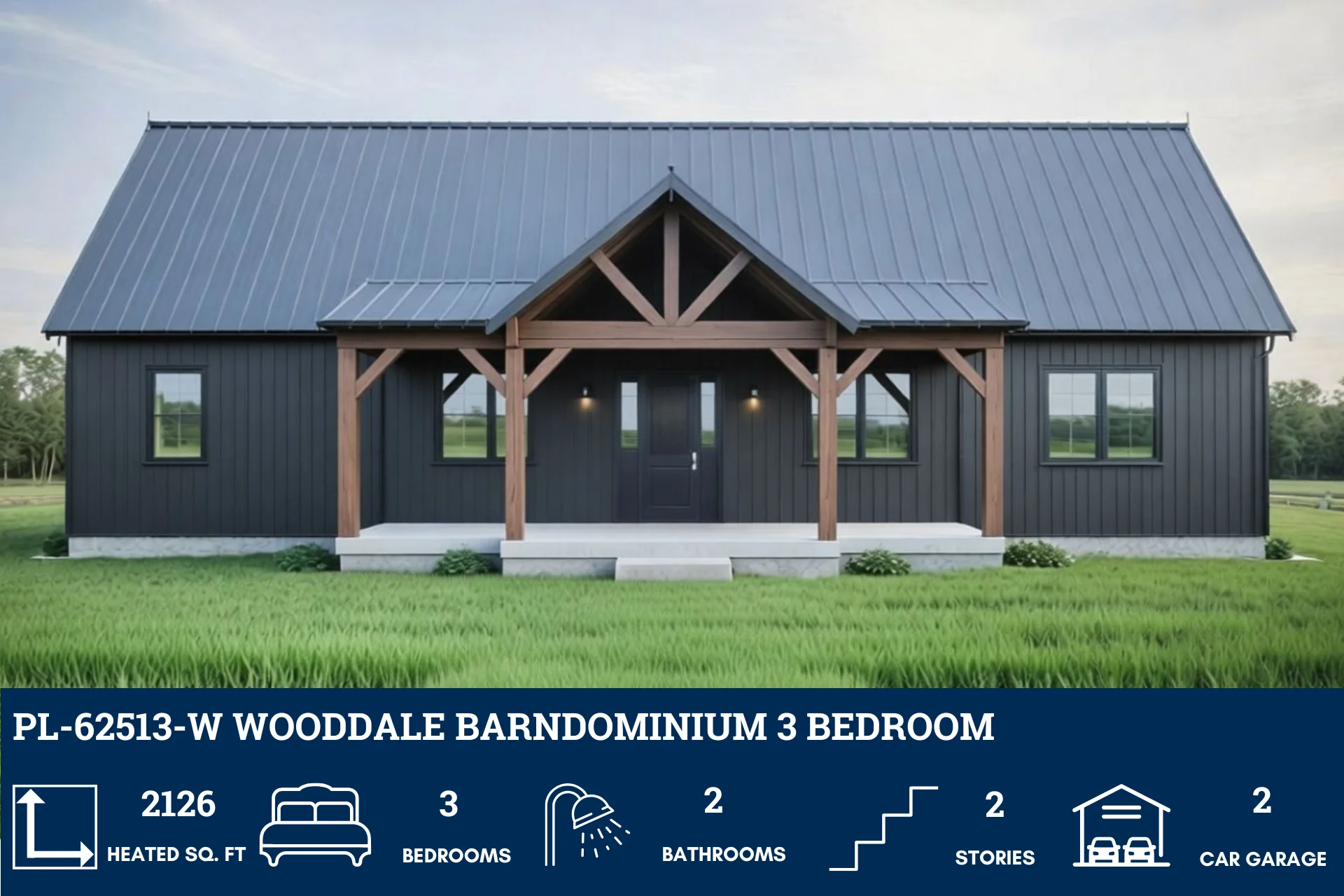 PL-62513-W Wooddale Barndominium House Plan - Image 6