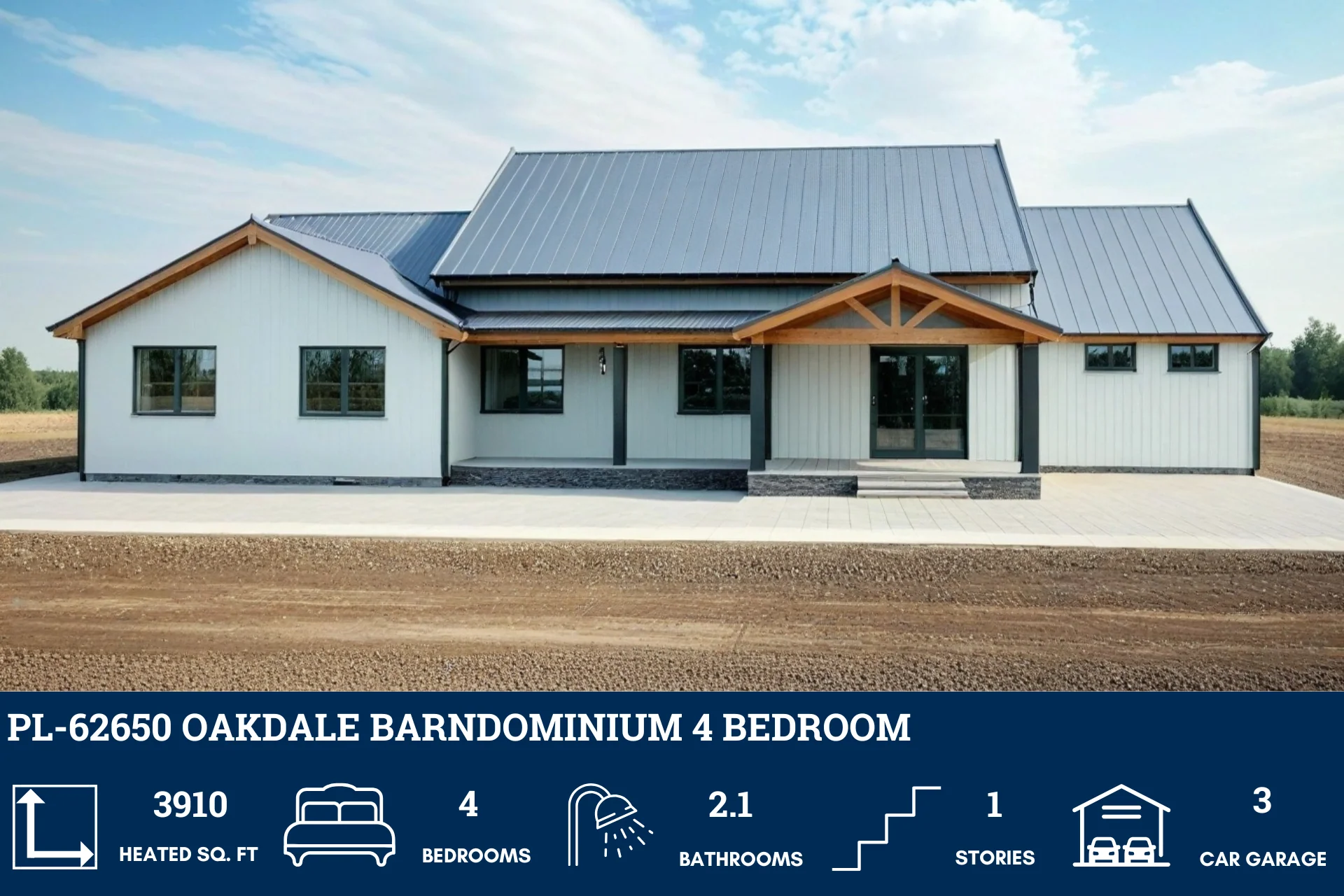 PL-62650 Oakdale Barndominium House Plan - Image 2