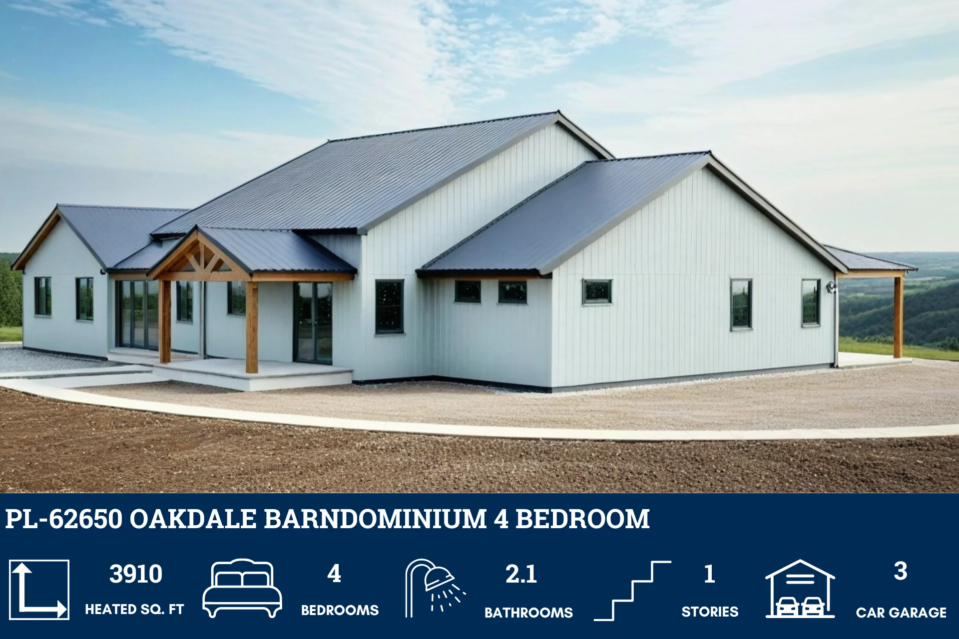 PL-62650 Oakdale Barndominium House Plan - Image 3