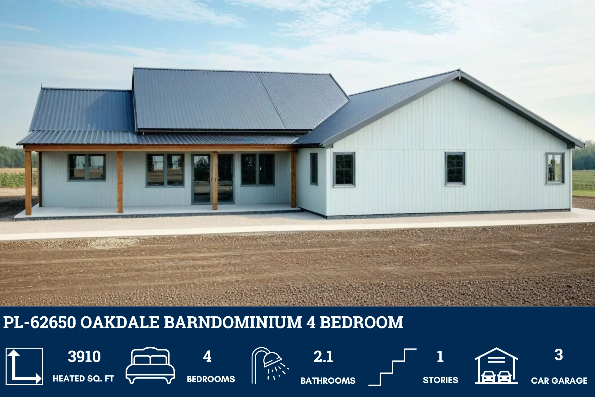 PL-62650 Oakdale Barndominium House Plan - Image 4