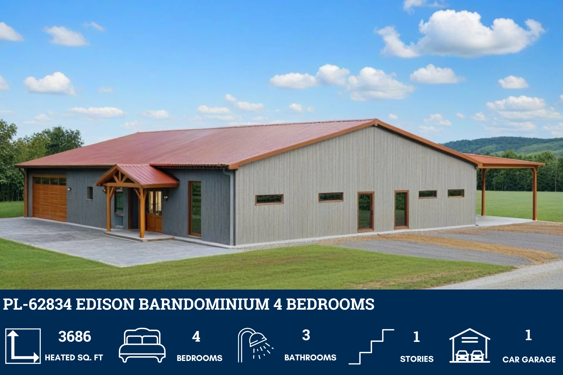 PL-62834 Edison Barndominium House Plan - Image 2