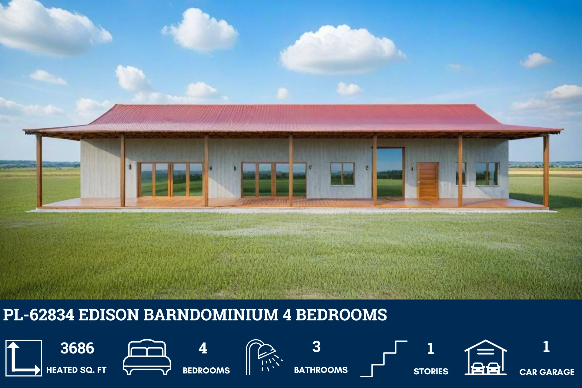 PL-62834 Edison Barndominium House Plan - Image 3