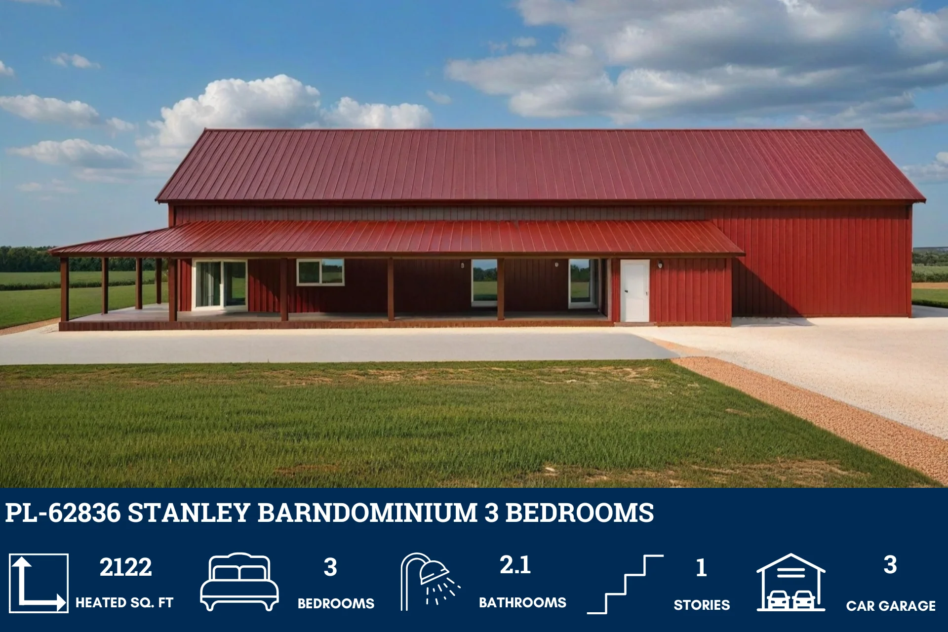 PL-62836 Stanley Barndominium House Plan - Image 3