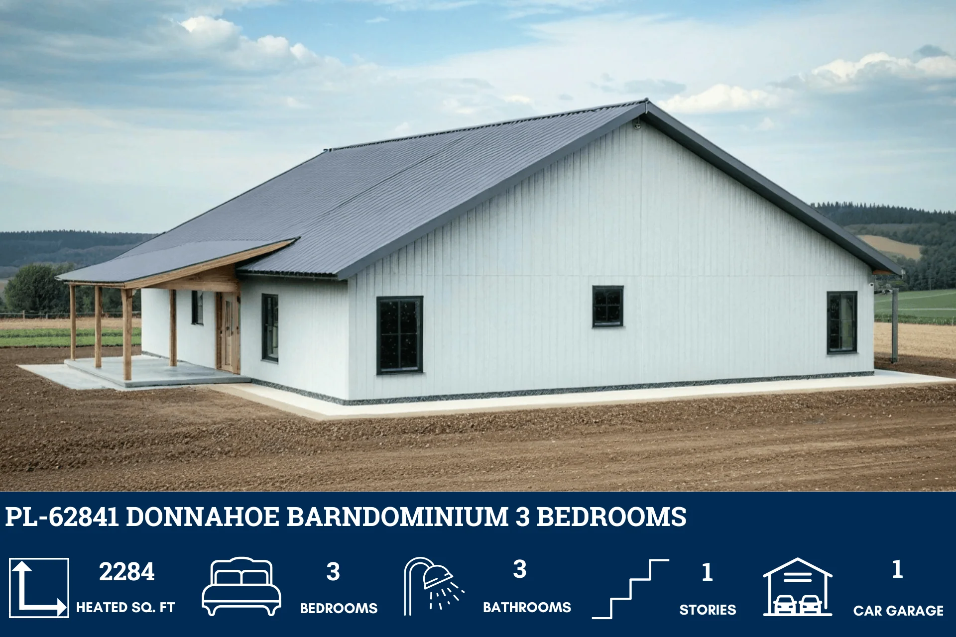PL-62841 Donnahoe Barndominium House Plan - Image 3