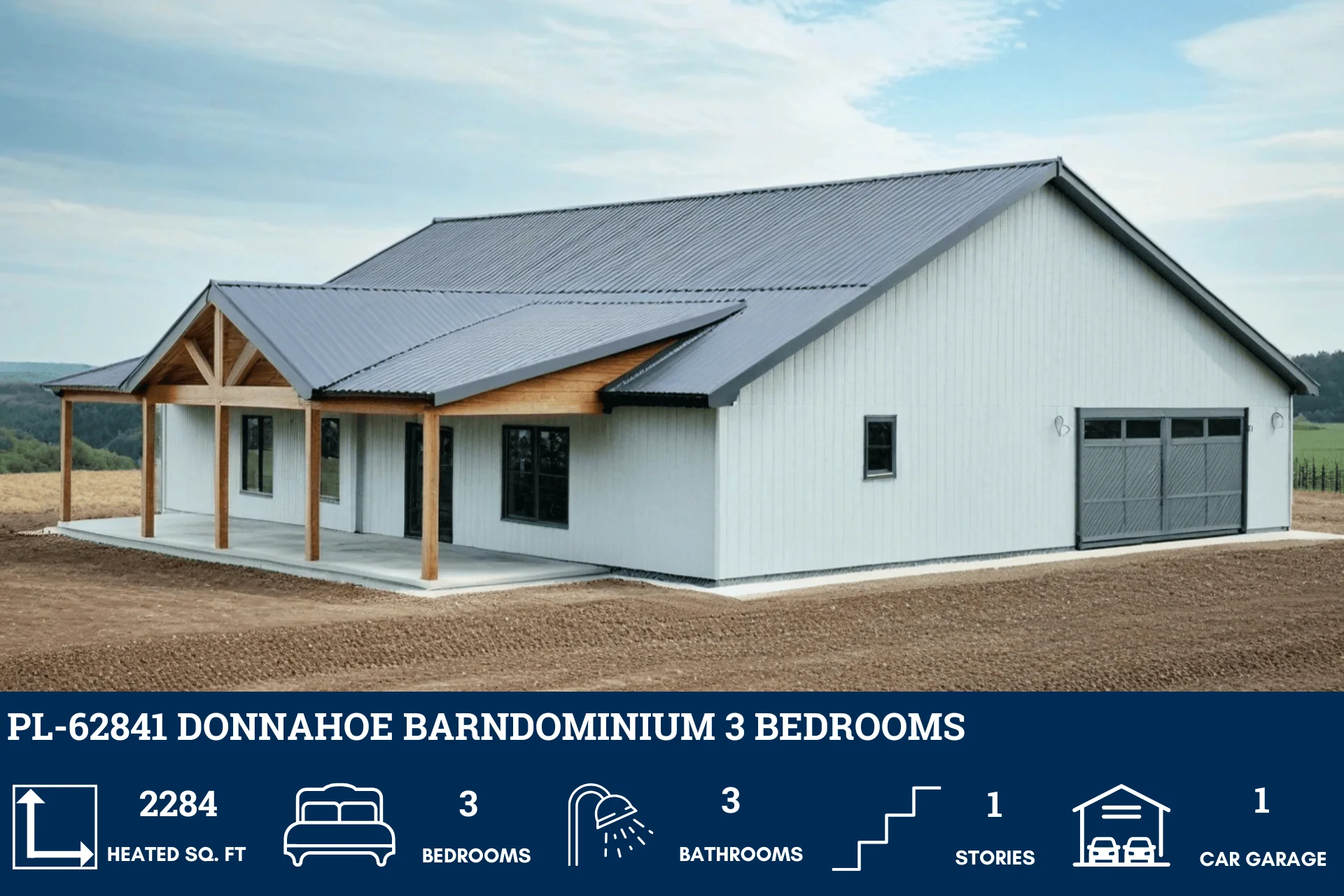 PL-62841 Donnahoe Barndominium House Plan - Image 4