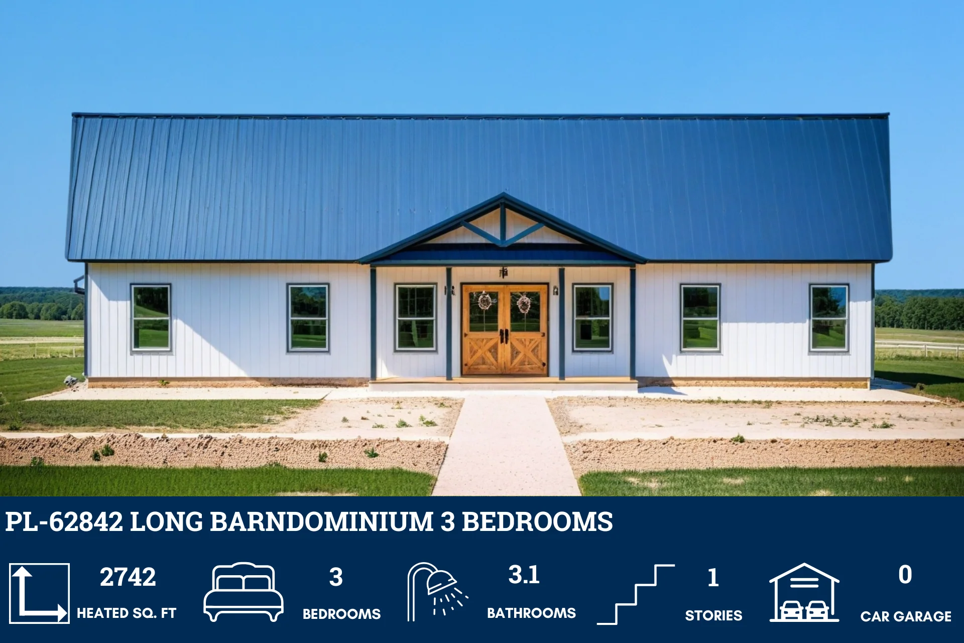 PL-62842 Long Barndominium House Plan - Image 8