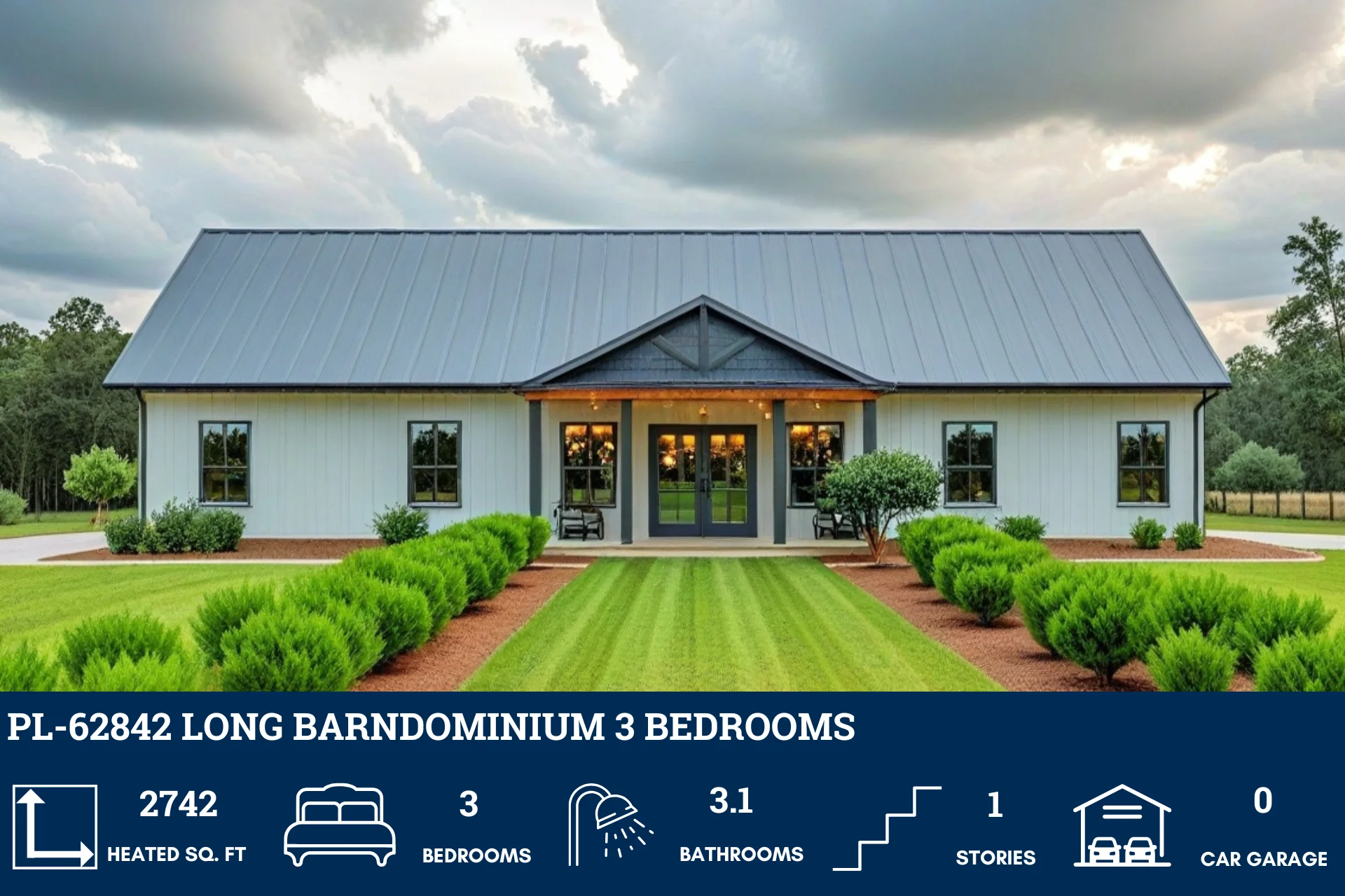 PL-62842 Long Barndominium House Plan - Image 9