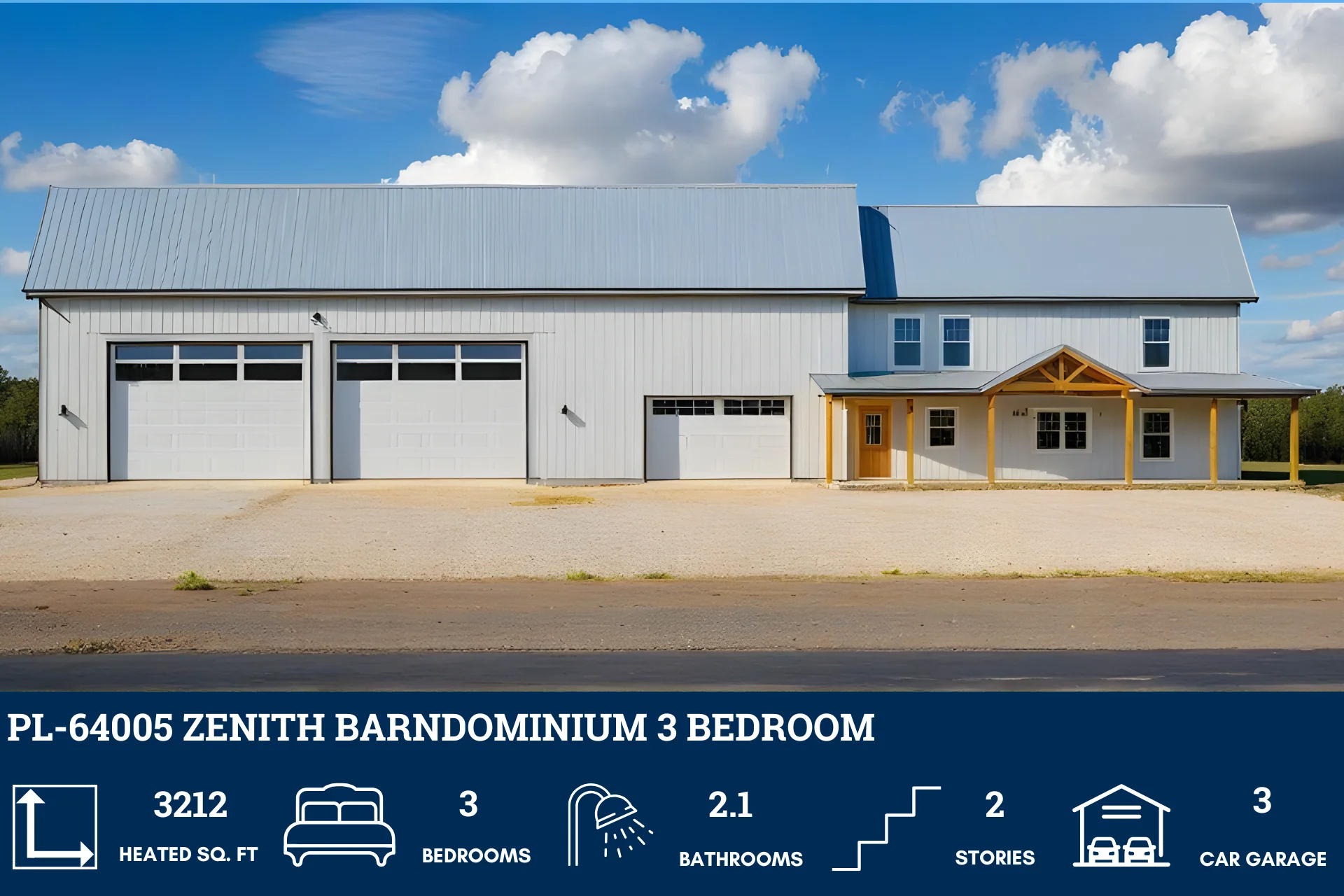 PL-64005 Zenith Barndominium House Plan - Image 3