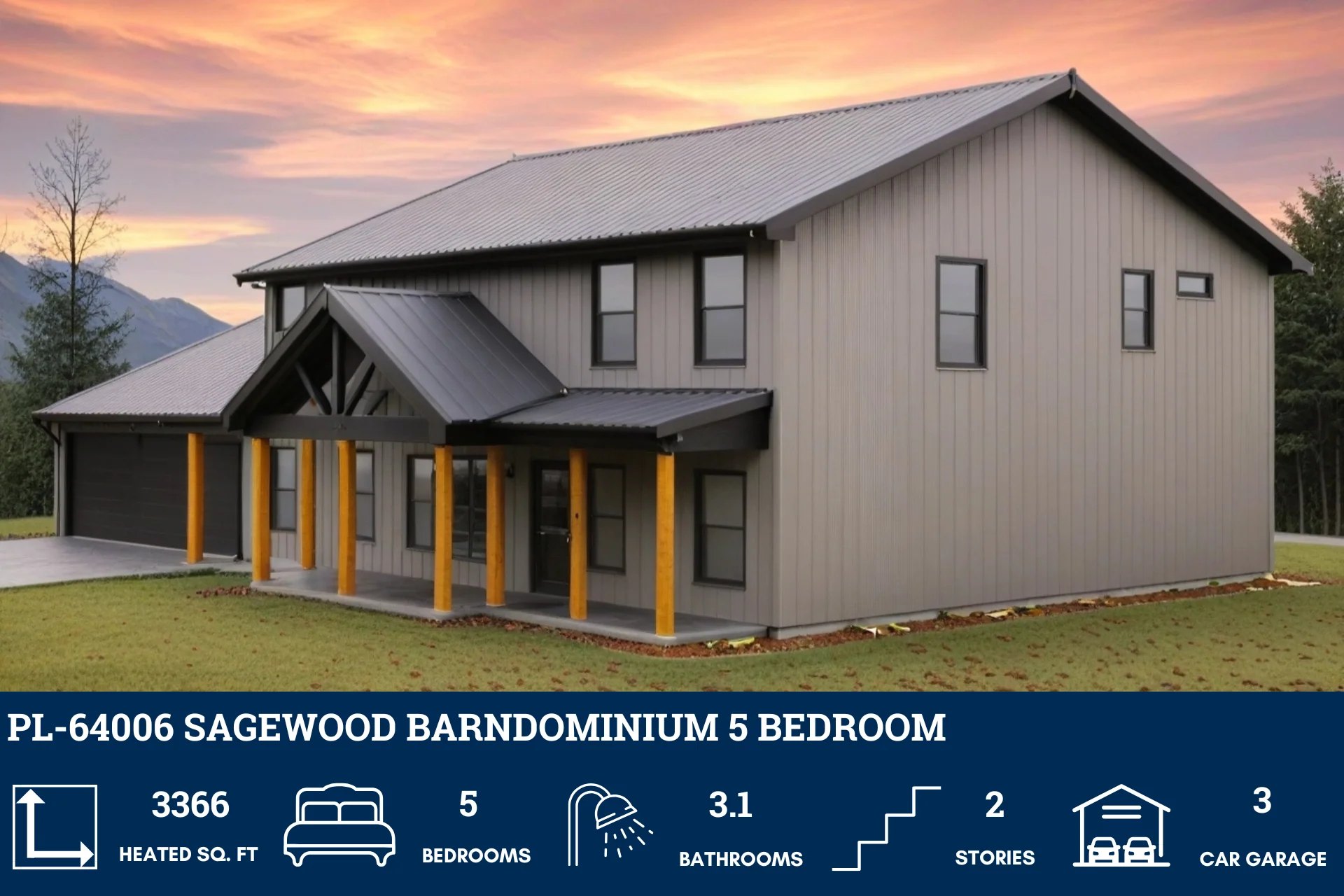 PL-64006 Sagewood Barndominium House Plan - Image 2