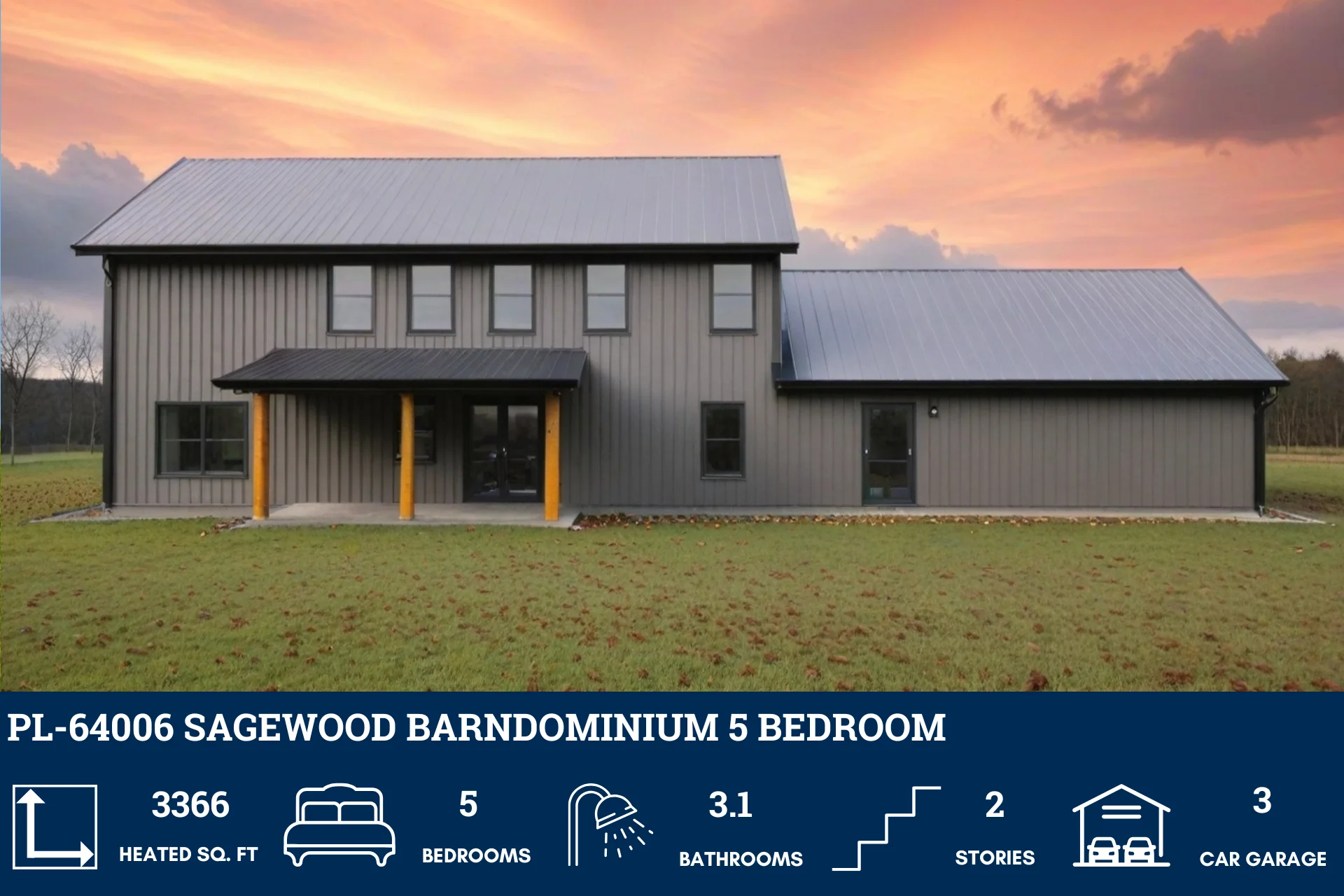 PL-64006 Sagewood Barndominium House Plan - Image 3