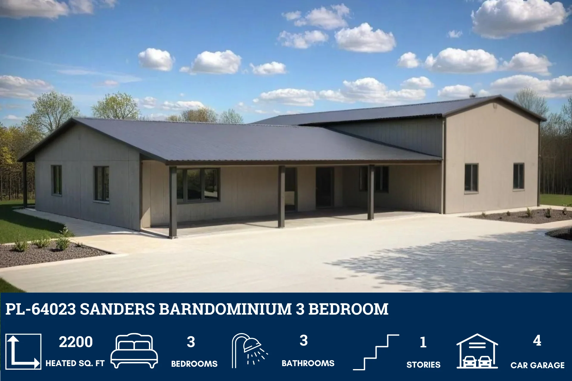 PL-64023 Sanders Barndominium House Plan - Image 2