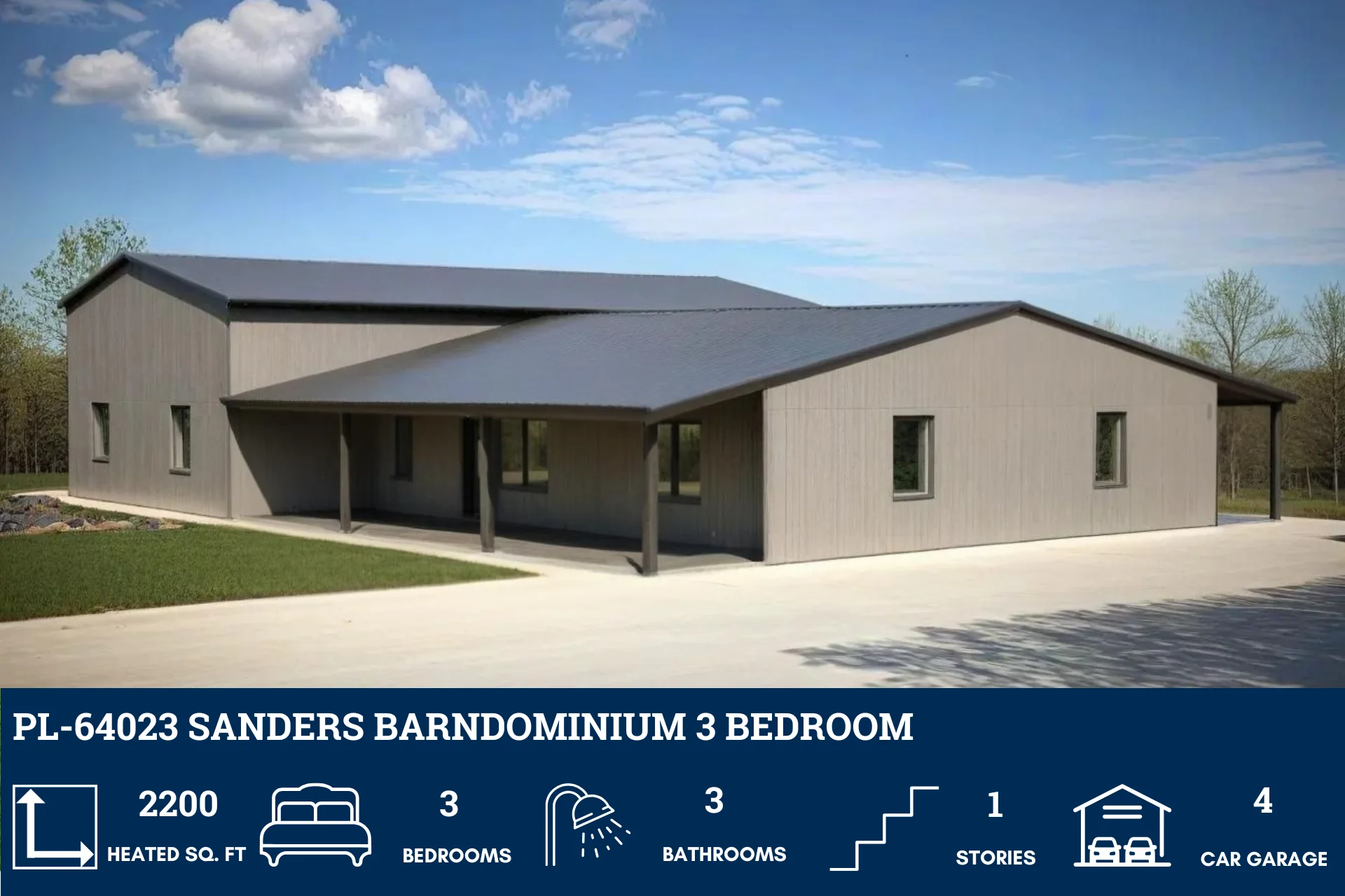PL-64023 Sanders Barndominium House Plan - Image 3
